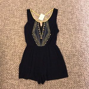 Navy Embroidered Romper